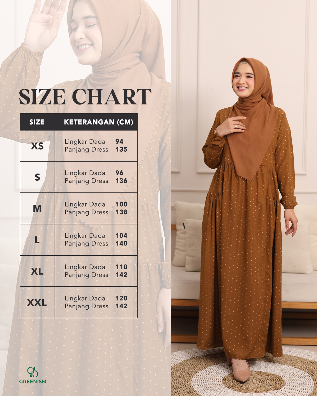 GREENISM - Atsilah Dress Woolpeach | Busui friendly Gamis Daily