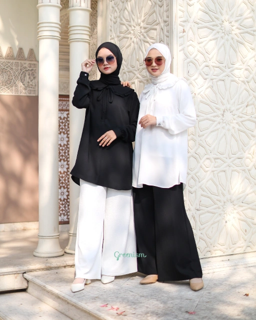 Image of GREENISM - Black & White (KULOT & ROK)  Wavel Celena Kerja Wanita