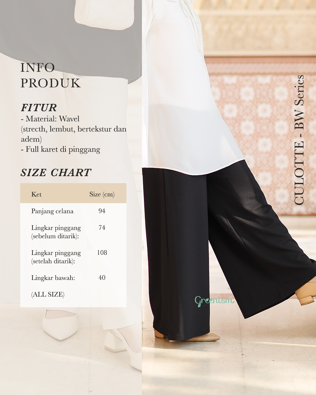GREENISM - Black & White (KULOT & ROK)  Wavel Celena Kerja Wanita