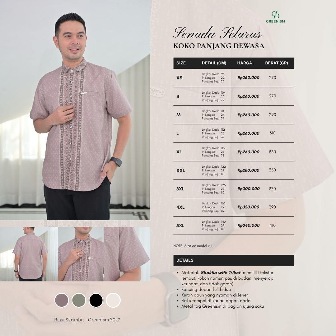 Greenism | Pre Order | Senada Selaras Koko Dewasa Lengan Pendek | All Color | Sarimbit Terbaru Lebaran 2027