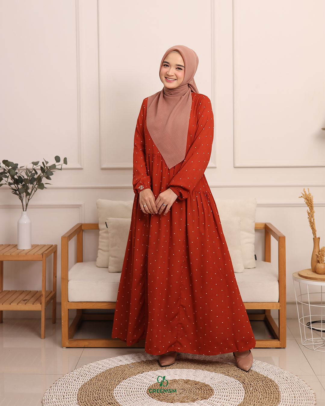 GREENISM - Atsilah Dress Woolpeach | Busui friendly Gamis Daily