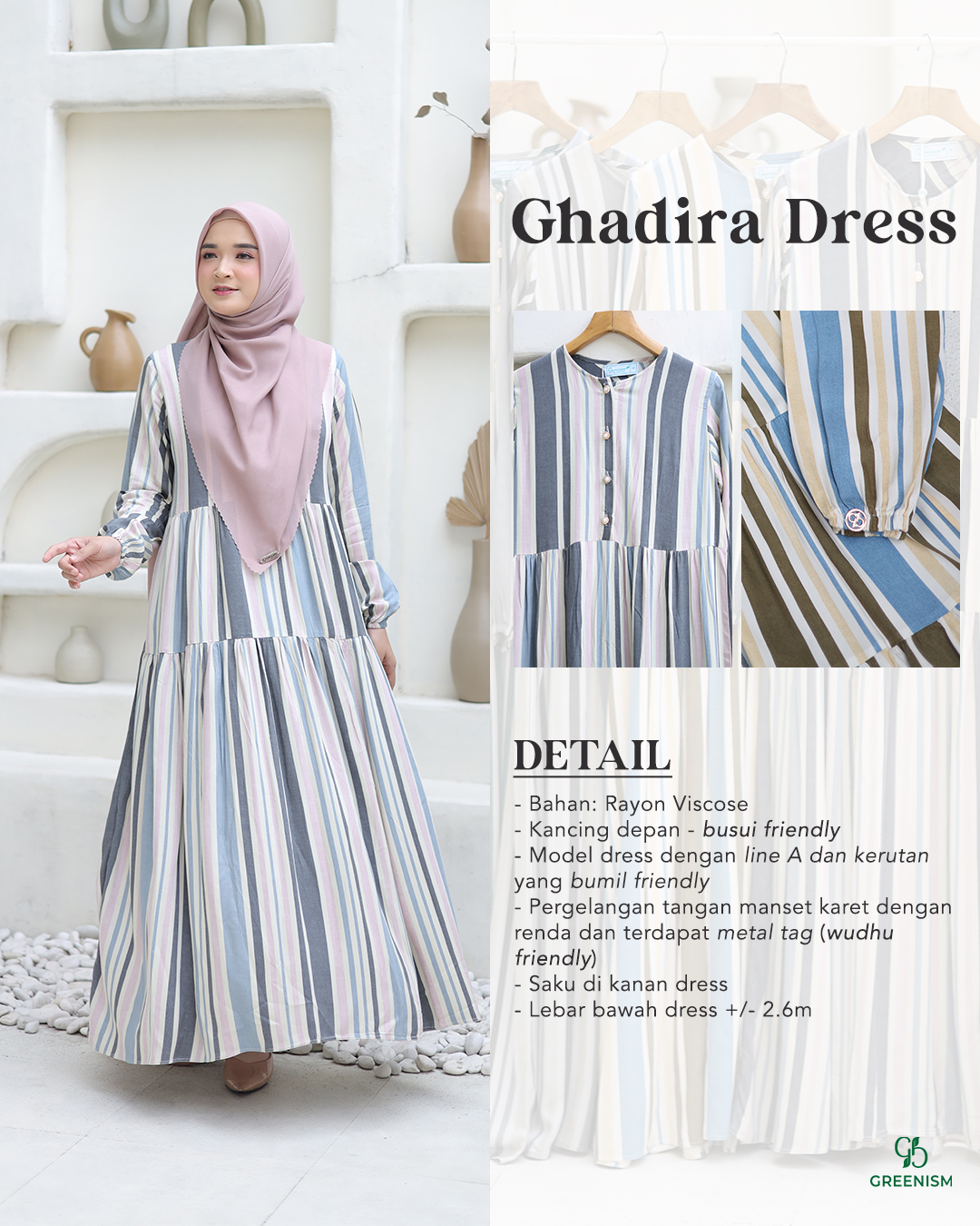 GREENISM - Ghadira Dress Rayon Viscose | Busui friendly Gamis Daily
