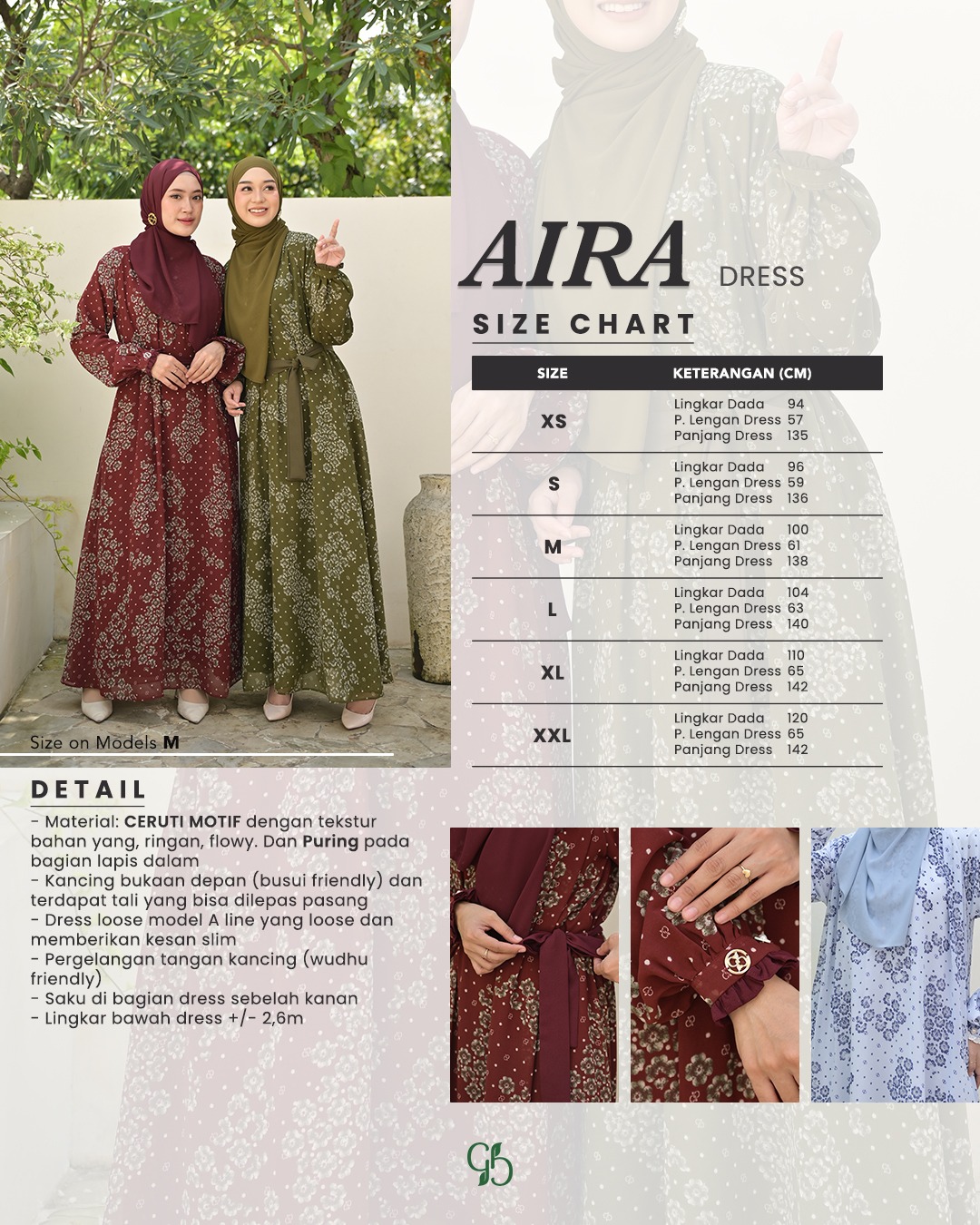 GREENISM - Aira Dress Ceruti Motif | Wudhu Friendly Gamis Daily