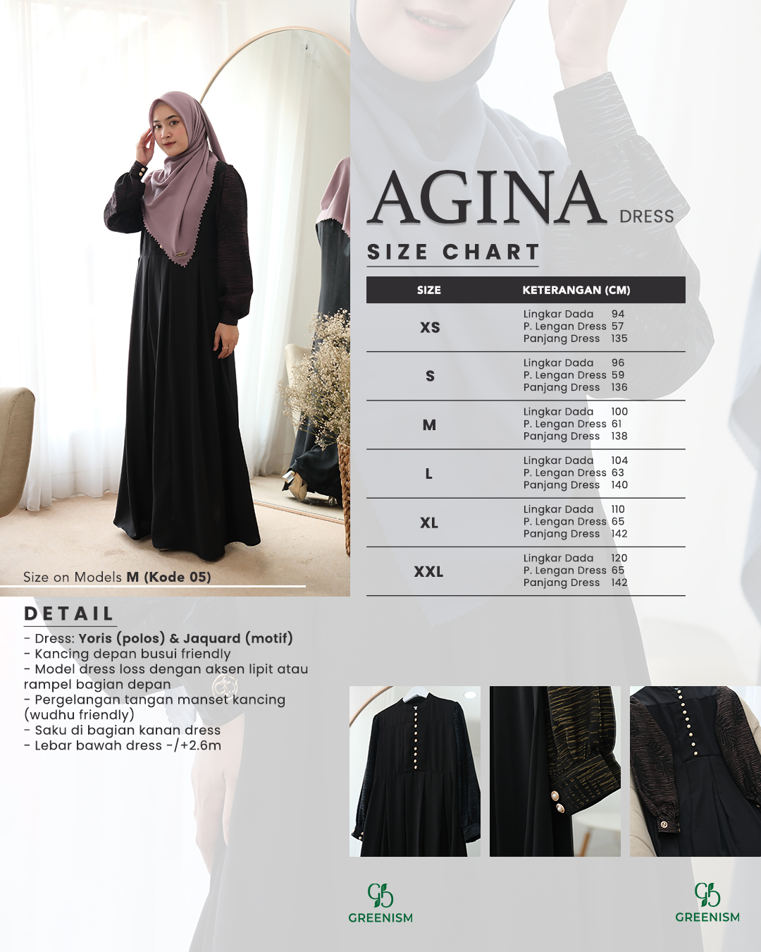 GREENISM - Agina Dress Yoris Jaquard | Busui friendly Gamis Daily