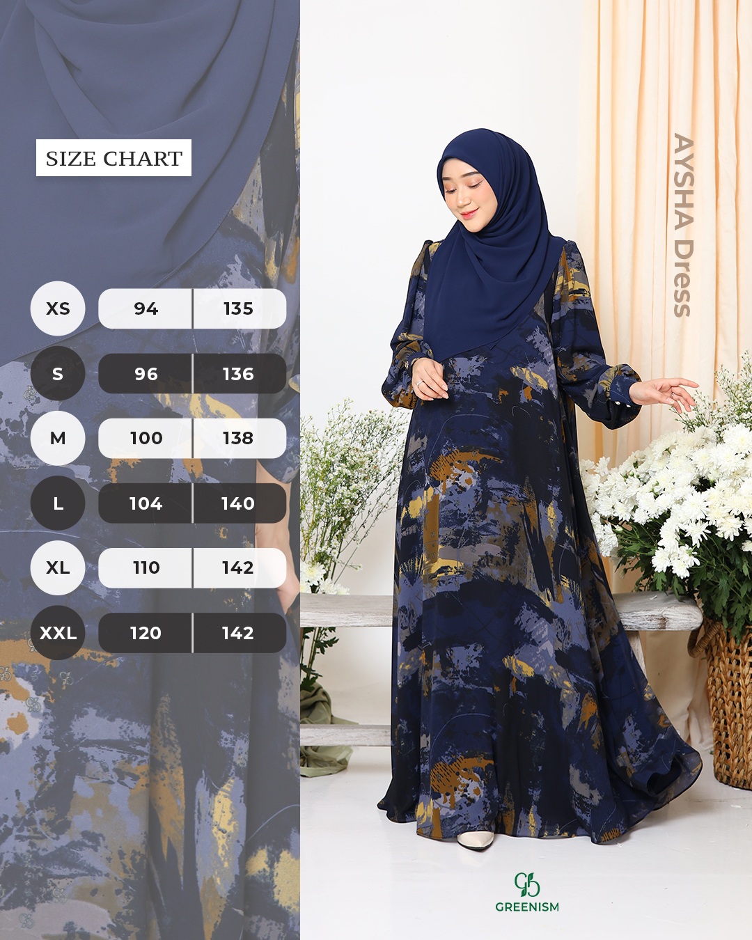 GREENISM - Aysha Dress Ceruti Printing Premium | Busui friendly Gamis Daily