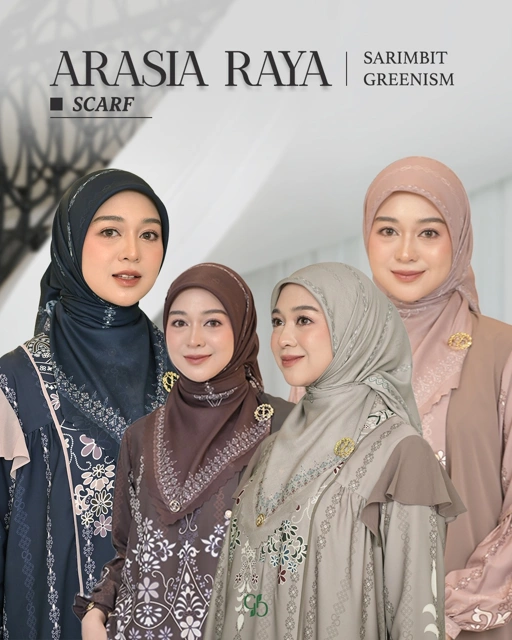 Image of GREENISM - (All Colours) Arasia Raya Hijab Scarf Wanita | Baju Atasan Wanita Terbaru | Gamis Lebaran 2026 Model Gamis Terbaru