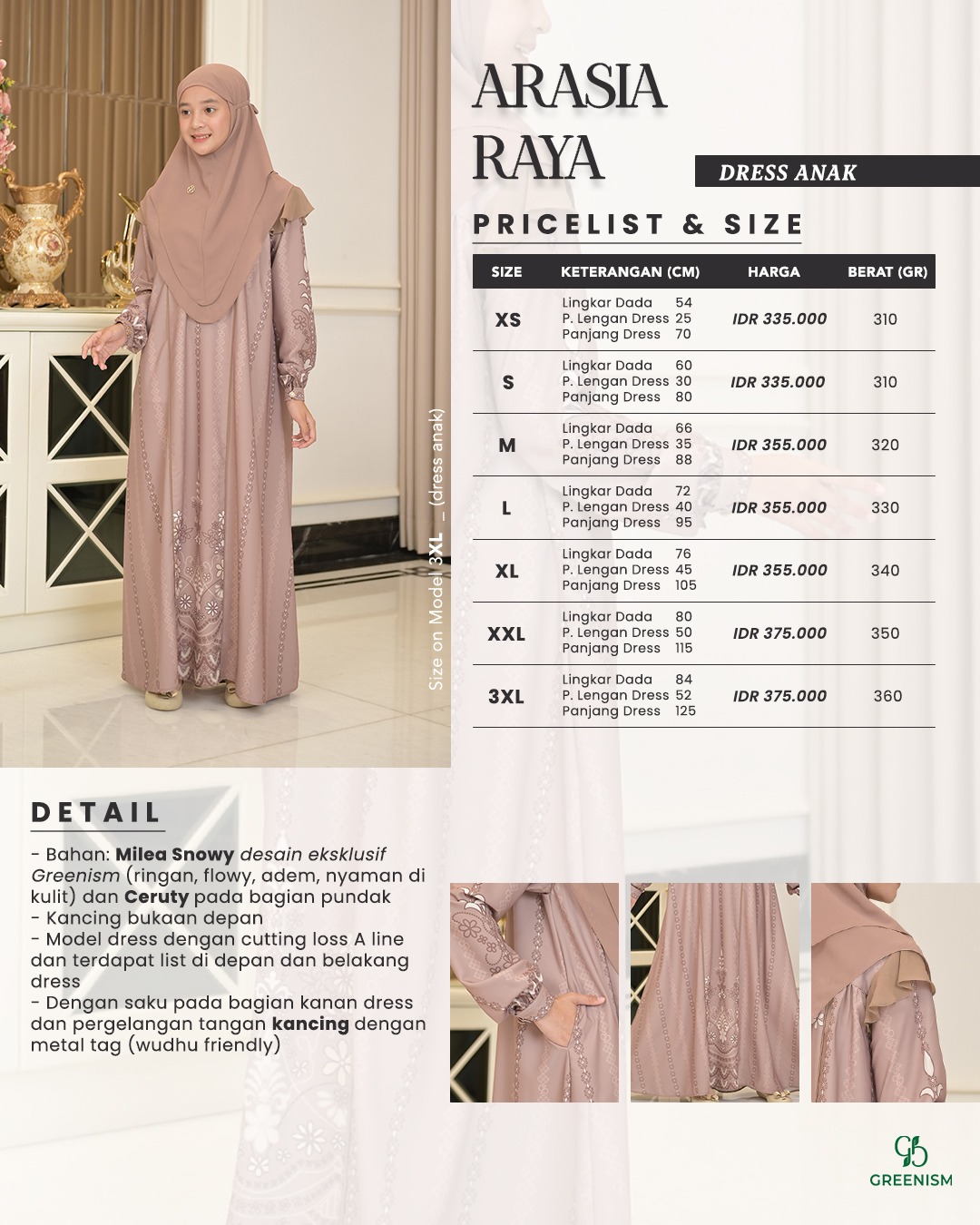 GREENISM - (All Colours) Arasia Raya Dress Anak | Baju Atasan Wanita Terbaru | Gamis Lebaran 2026