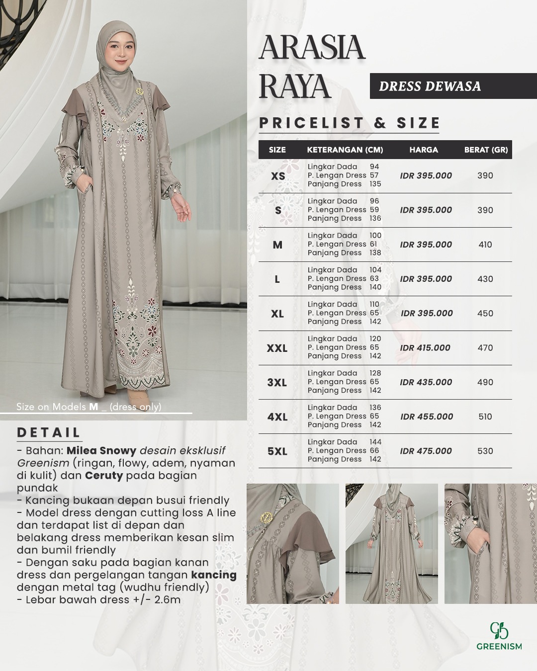 GREENISM - (All Colours) Arasia Raya Dress Gamis Wanita | Baju Atasan Wanita Terbaru | Gamis Lebaran 2026 Model Gamis Terbaru
