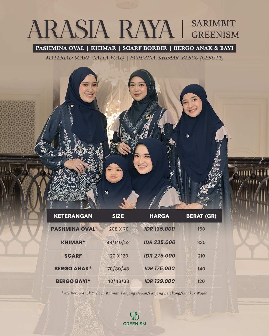 GREENISM -  (Pre-Order) Arasia Raya Hijab Dewasa Wanita All Colours | Gamis Lebaran 2026 Model Gamis Terbaru