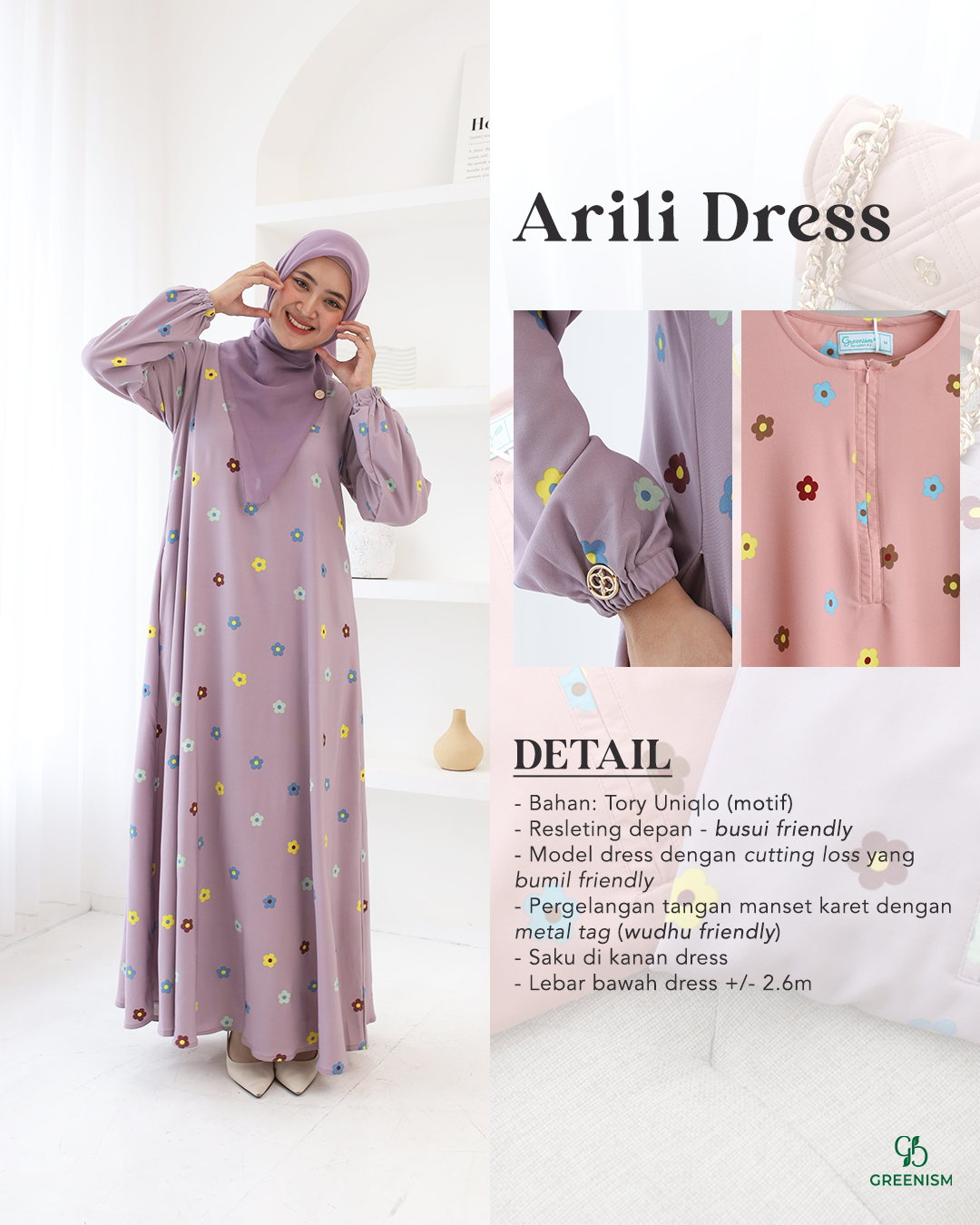 GREENISM - Arili Dress Tory | Busui friendly Gamis Daily