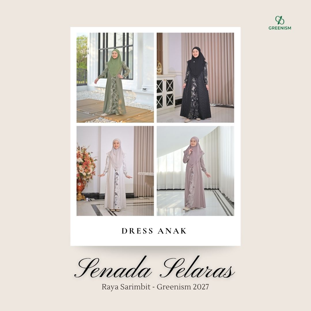 Greenism | Ready Stock | Senada Selaras Dress Anak | All Color | Sarimbit Terbaru Lebaran 2027