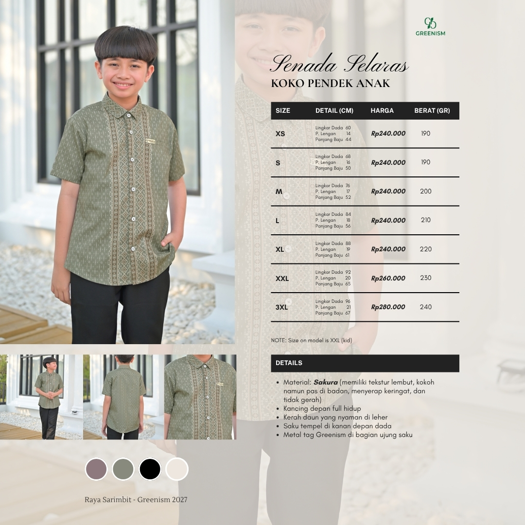 Greenism | Pre Order | Senada Selaras Koko Anak Lengan Pendek | All Color | Sarimbit Terbaru Lebaran 2027