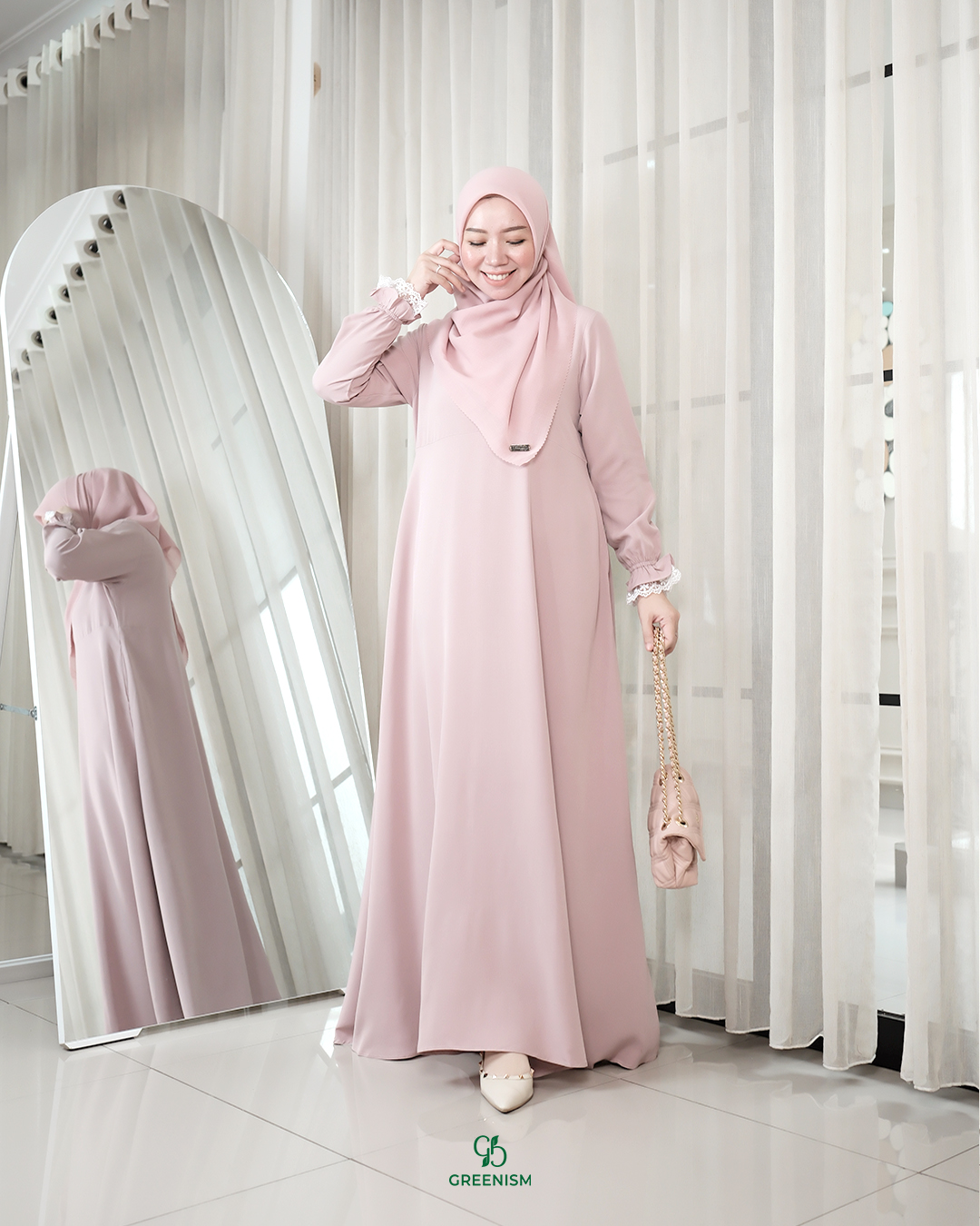 GREENISM - Adinda serie 2 Dress Rose Crepe | Busui friendly Gamis Daily