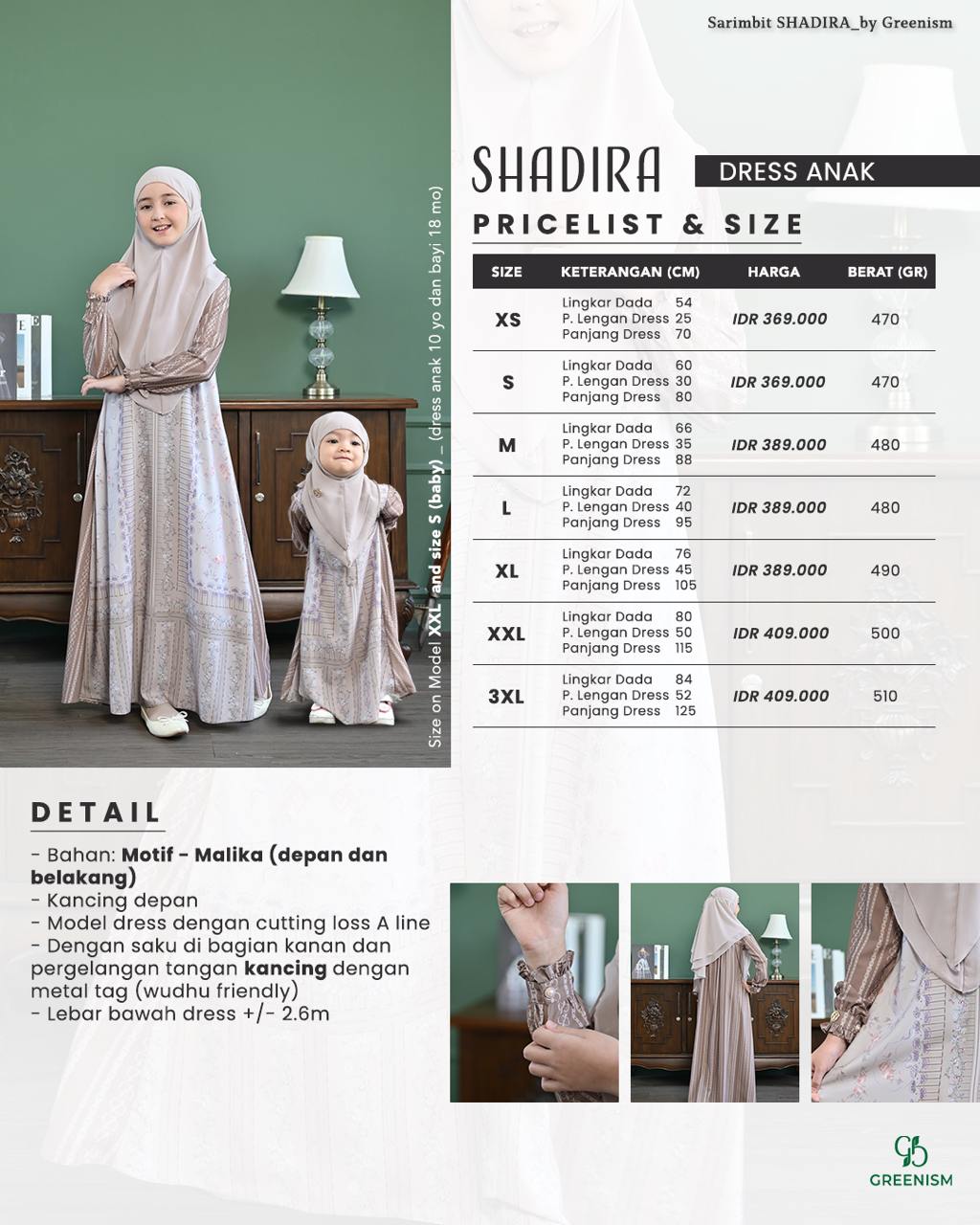 GREENISM - SHADIRA DRESS ANAK I READY STOCK