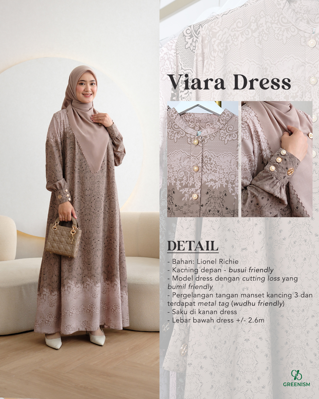 GREENISM - Viara Dress Lionel Richie | Busui friendly Gamis Daily