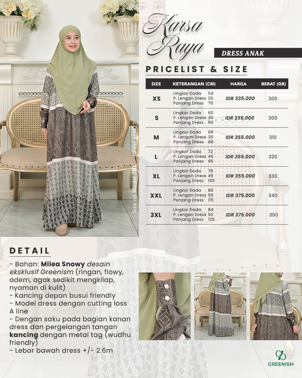 GREENISM - Karsa Raya Dress Anak | All Color | Ready Stock | Gamis Lebaran 2026 Model Gamis Terbaru | Baju Atasan Wanita Terbaru | Karsa Raya Sarimbit 2026 By Greenism Modest Fashion