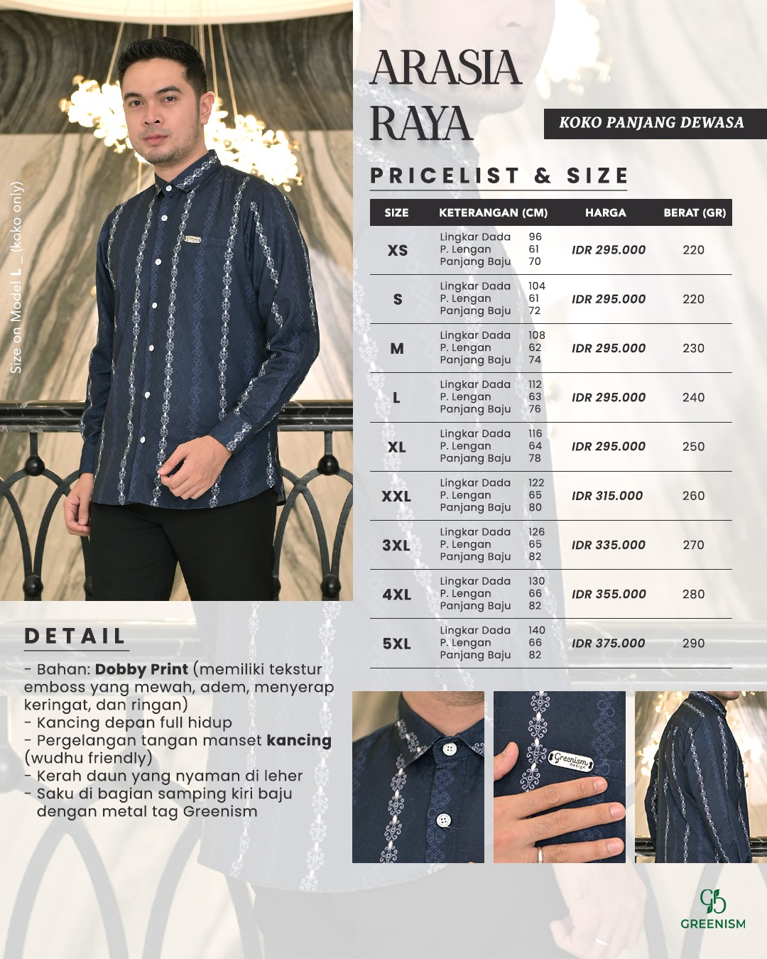 GREENISM - (All Colours) Arasia Raya Koko Dewasa Lengan Panjang | Baju Atasan Wanita Terbaru | Gamis Lebaran 2026 Model Gamis Terbaru