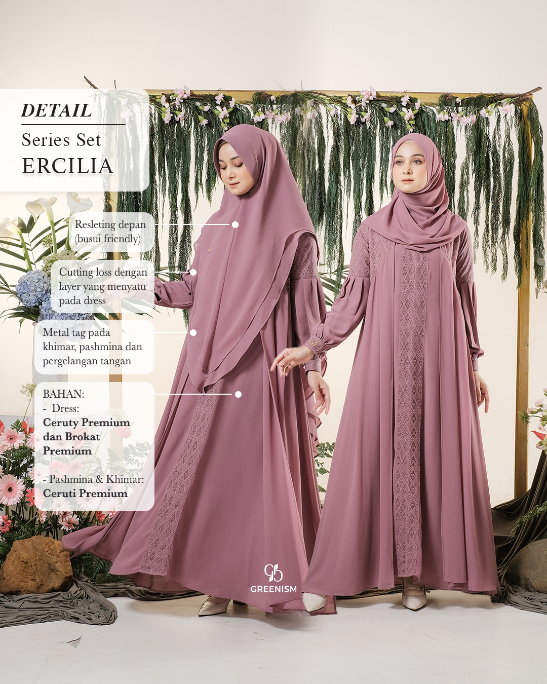 GREENISM - Ercilia Dress Ceruty Brokat Premium | Busui friendly Gamis Daily