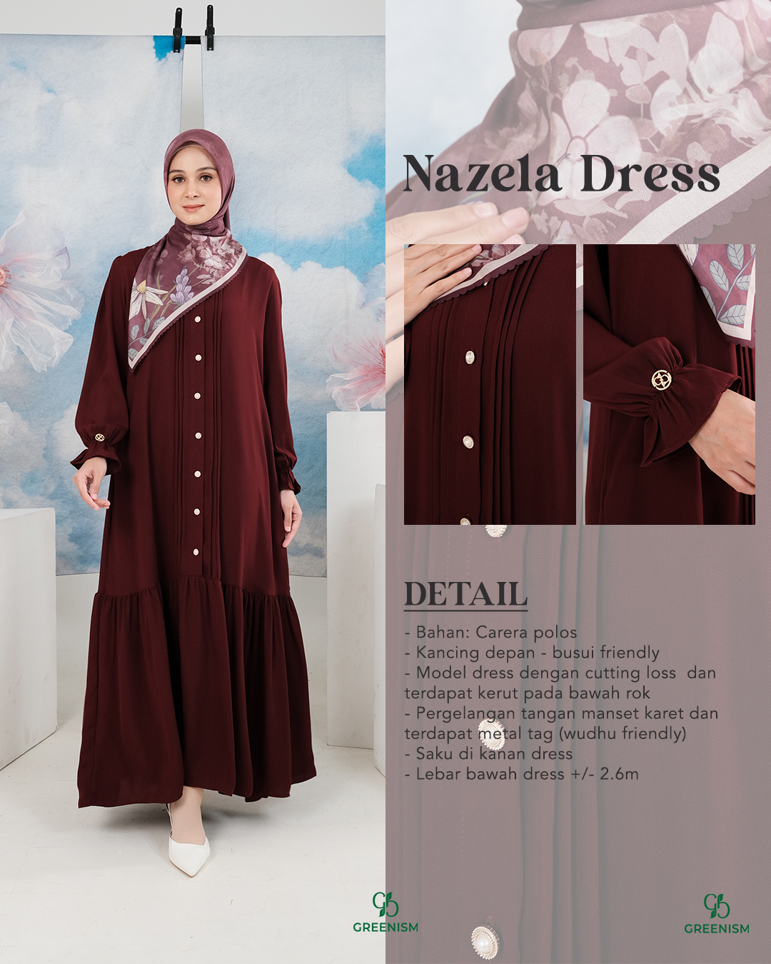 GREENISM - Nazela Dress Carera | Busui friendly Gamis Daily