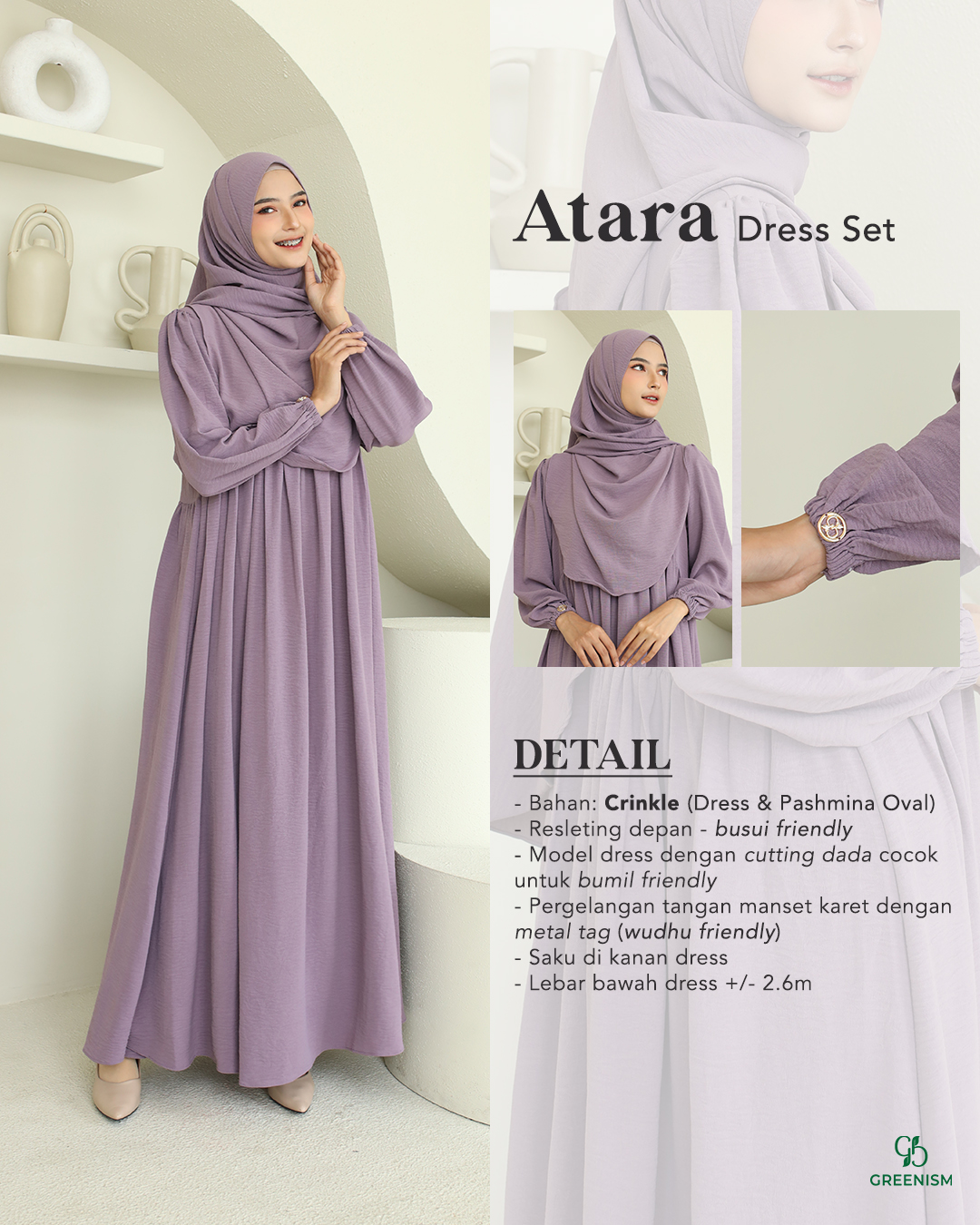 GREENISM - Atara Dress | Busui friendly Gamis Daily