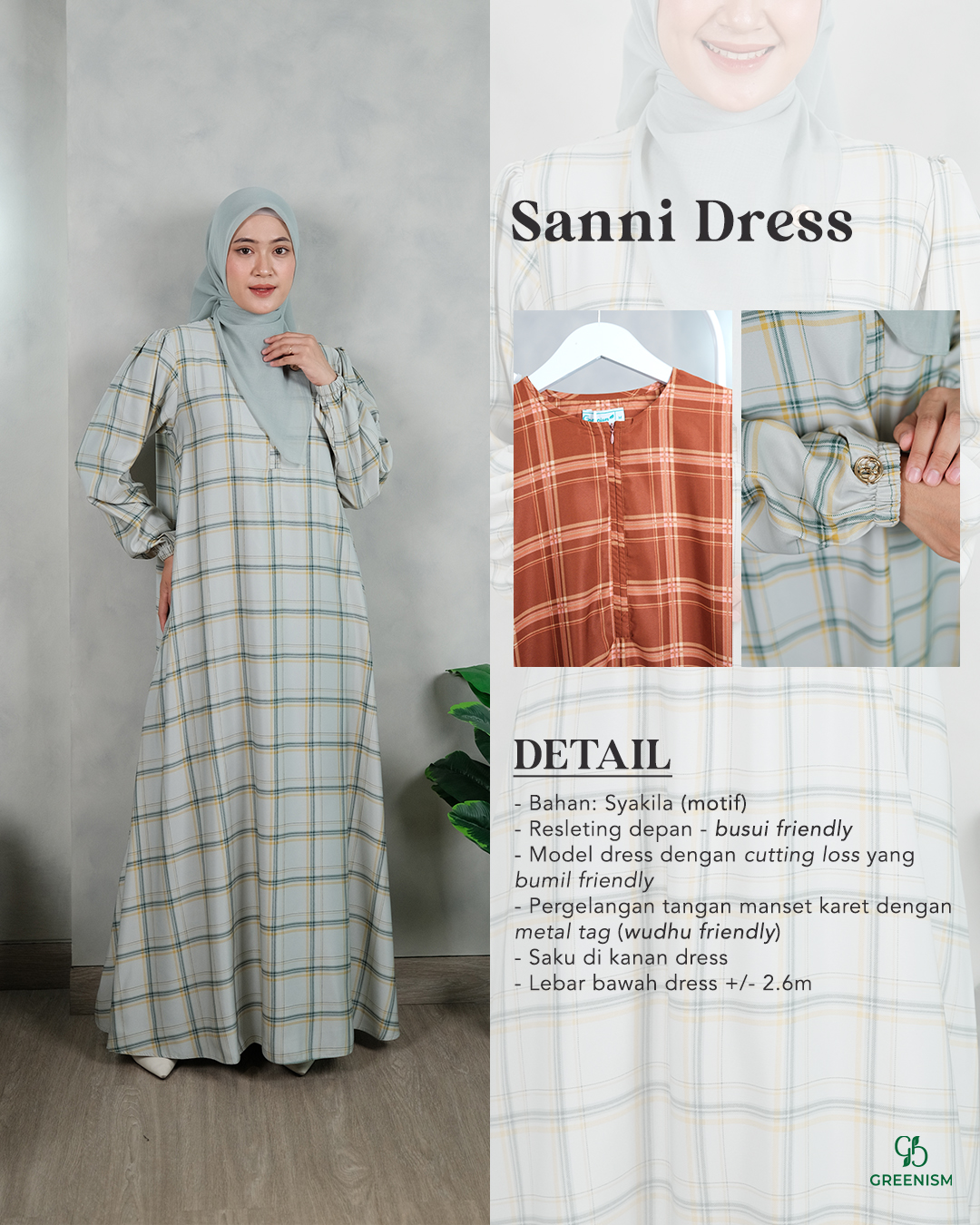 GREENISM - Sanni Dress Syakila | Busui friendly Gamis Daily