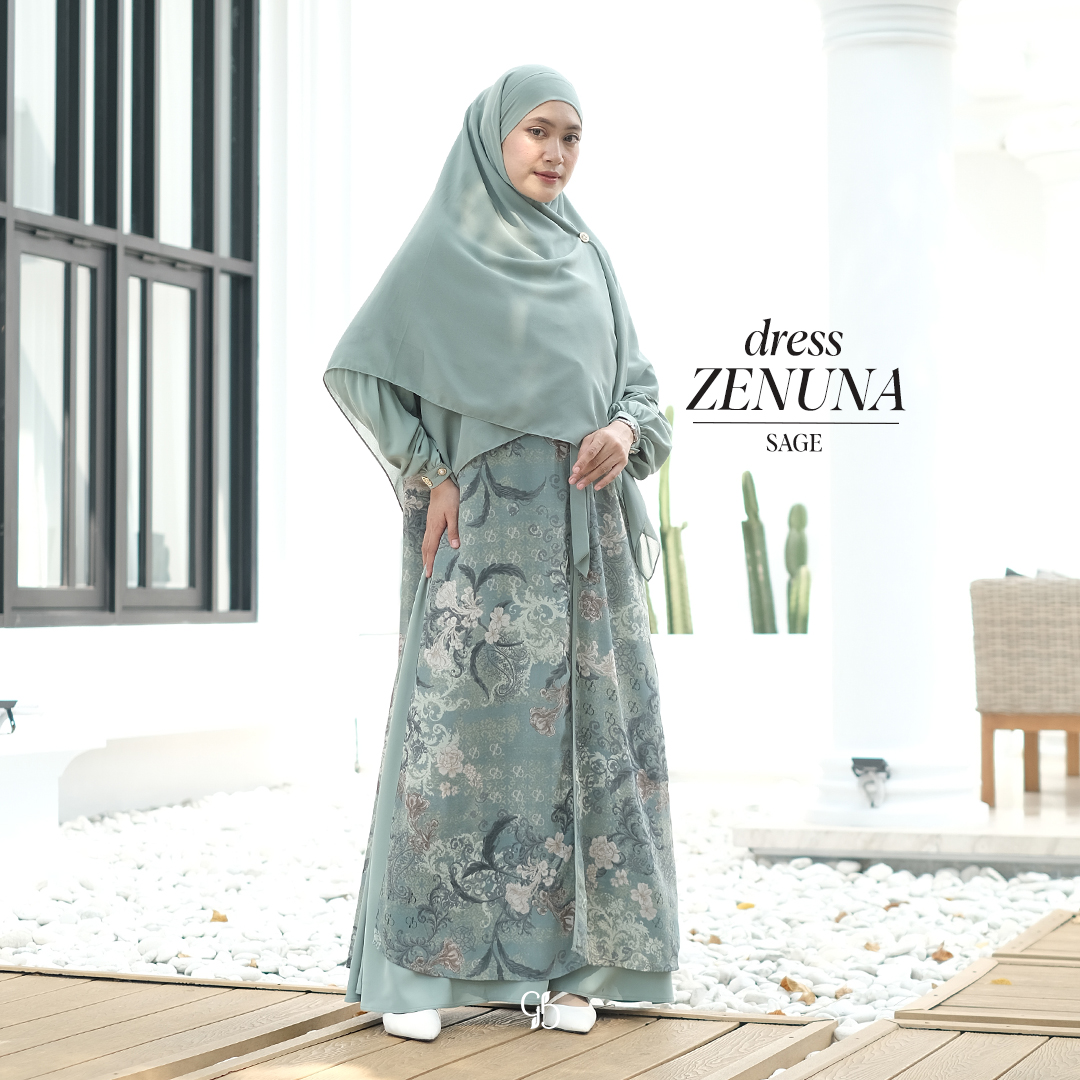 GREENISM | ZENUNA DRESS I DRESS MOTIF WANITA MUSLIMAH SIMPEL DAN ELEGAN