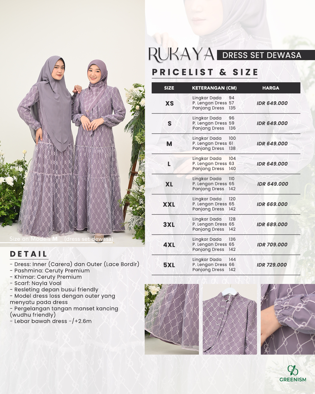 GREENISM - Rukaya Dress Carera Lace Bordir | Busui friendly Gamis Daily