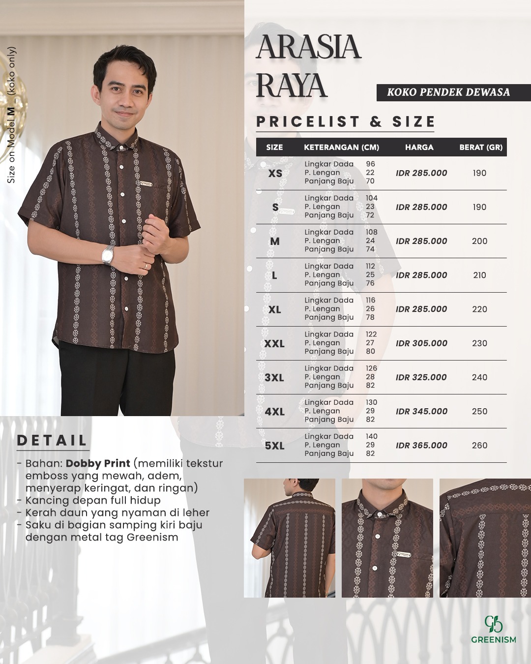 GREENISM - (All Colours) Arasia Raya Koko Dewasa Lengan Pendek | Baju Atasan Wanita Terbaru | Gamis Lebaran 2026 Model Gamis Terbaru