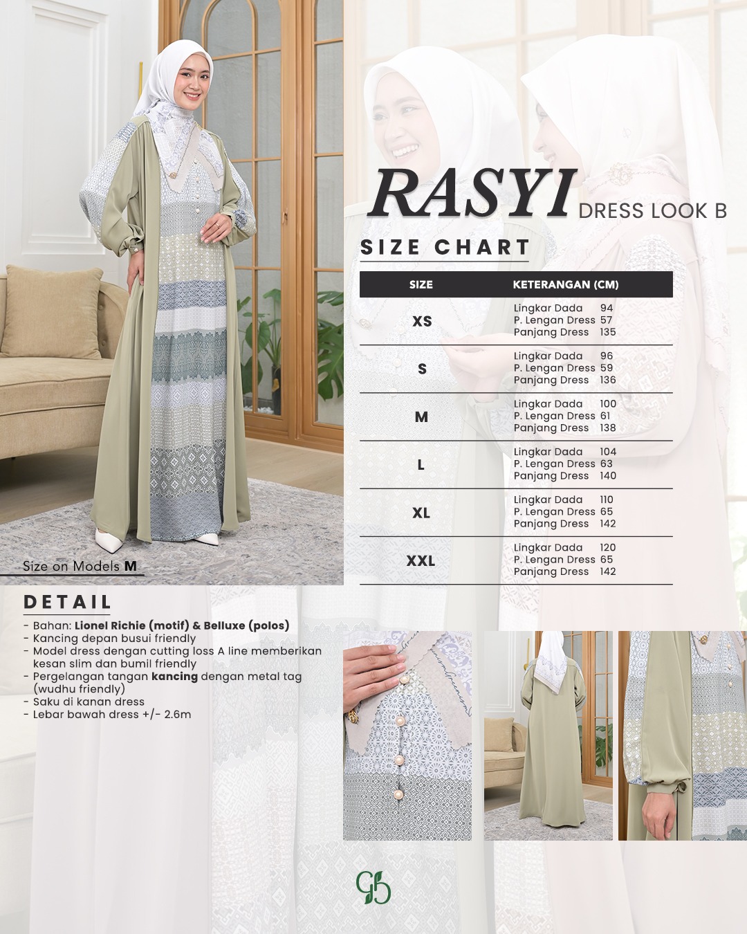 GREENISM - RASYI DRESS DEWASA (LOOK B) I Gamis Lebaran 2026 Model Gamis Terbaru