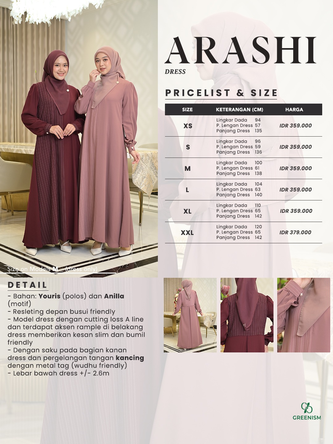GREENISM - Arashi Dress All Colours | Gamis Lebaran 2026 Model Terbaru