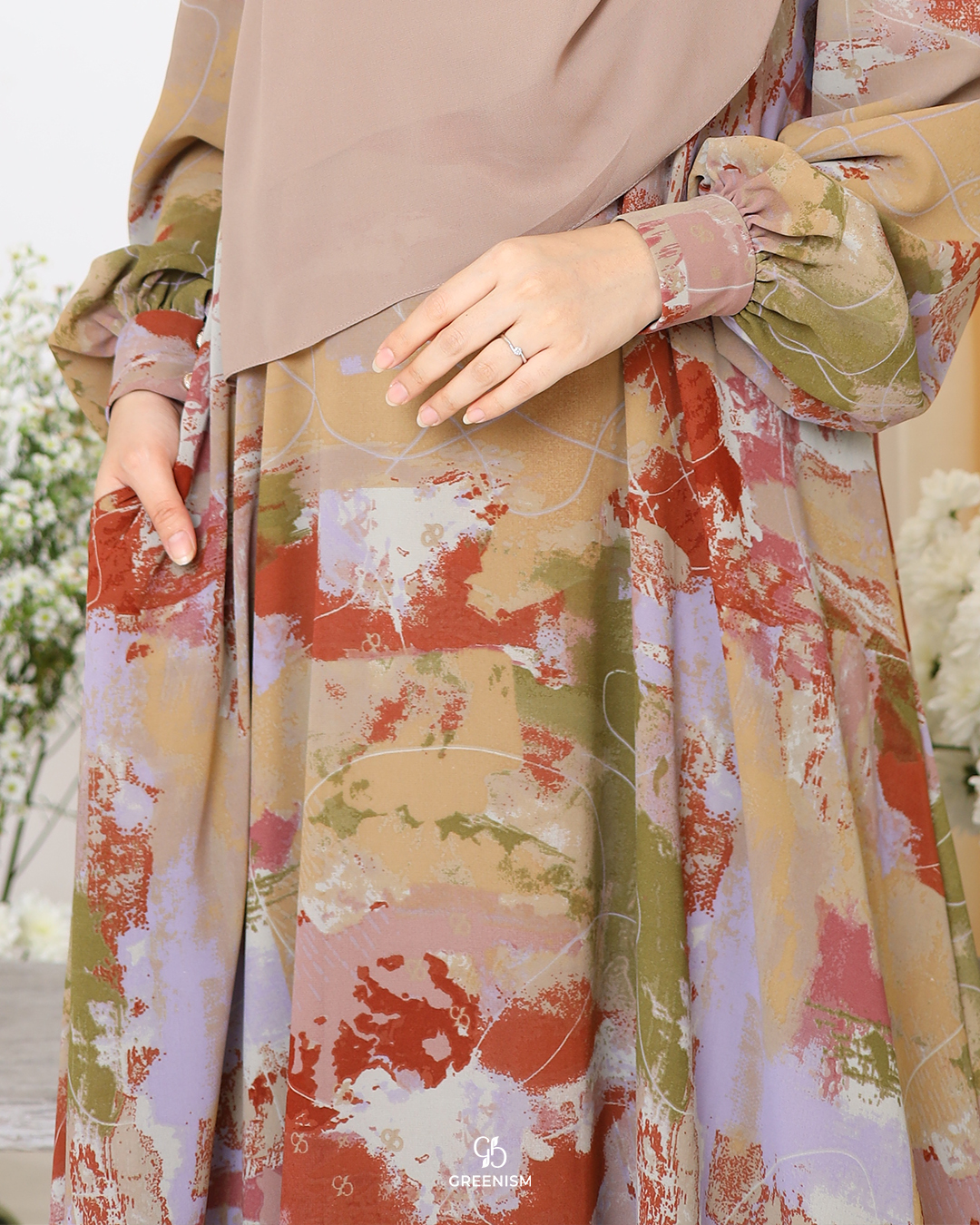 GREENISM - Aysha Dress Ceruti Printing Premium | Busui friendly Gamis Daily