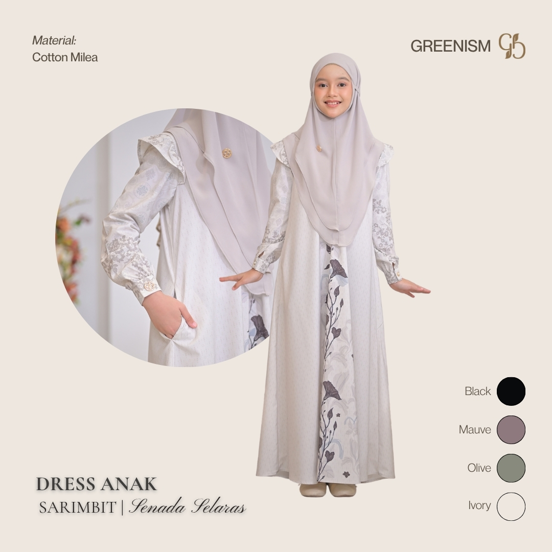 Greenism | Ready Stock | Senada Selaras Dress Anak | All Color | Sarimbit Terbaru Lebaran 2027
