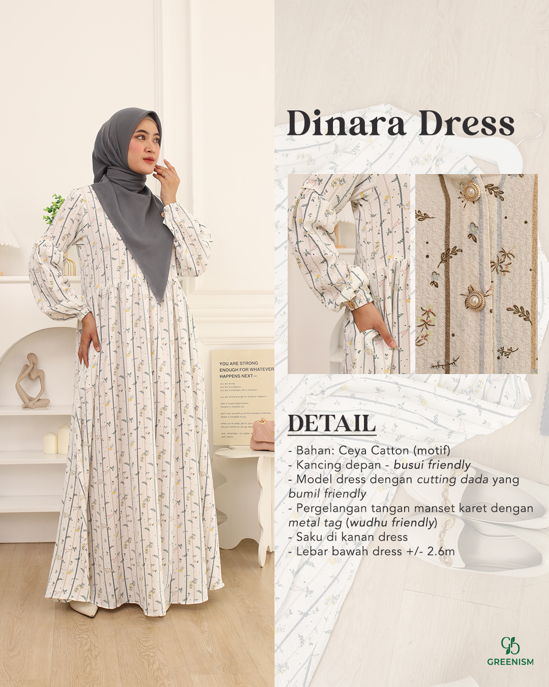 GREENISM - Dinara Dress Ceya Katun | Busui friendly Gamis Daily