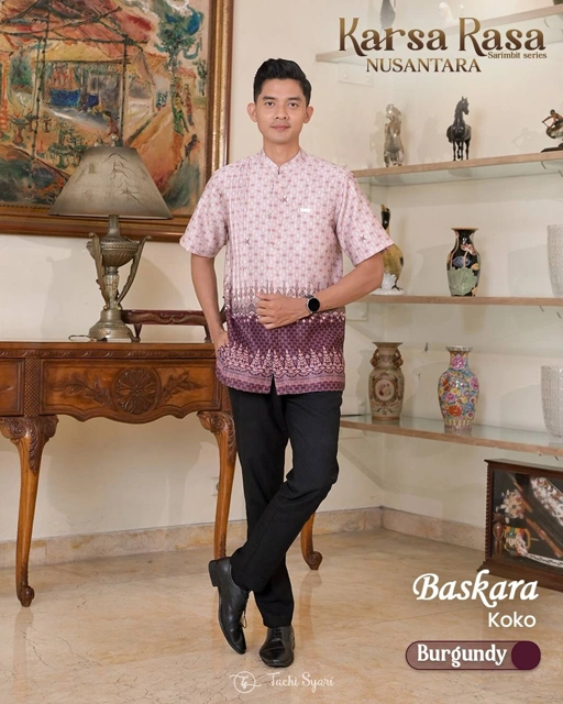 Image of Karsa Rasa Nusantara Burgundy - Baskara Dewasa Lengan Pendek