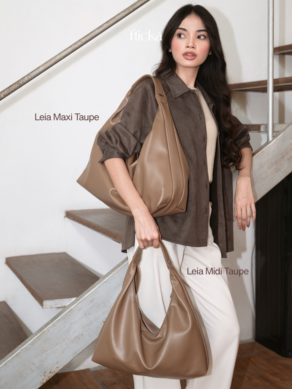FLICKA BAGS - Leia Hobo Bag 3 Size Tas Slouchy Synthetic Leather - Tas Laptop 14-15 inch