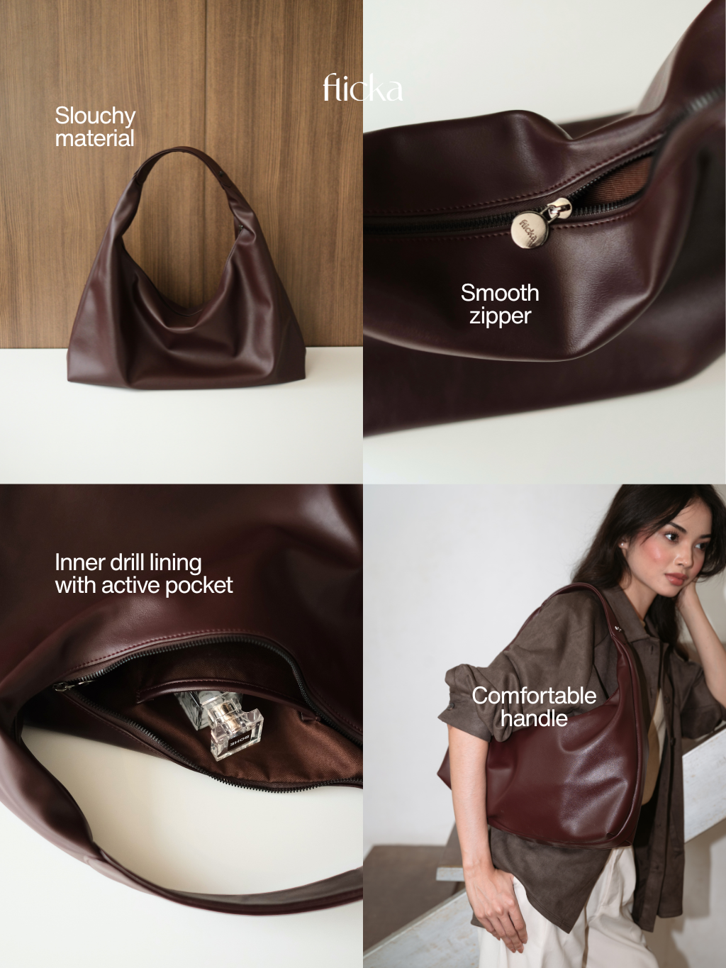 FLICKA BAGS - Leia Hobo Bag 3 Size Tas Slouchy Synthetic Leather - Tas Laptop 14-15 inch