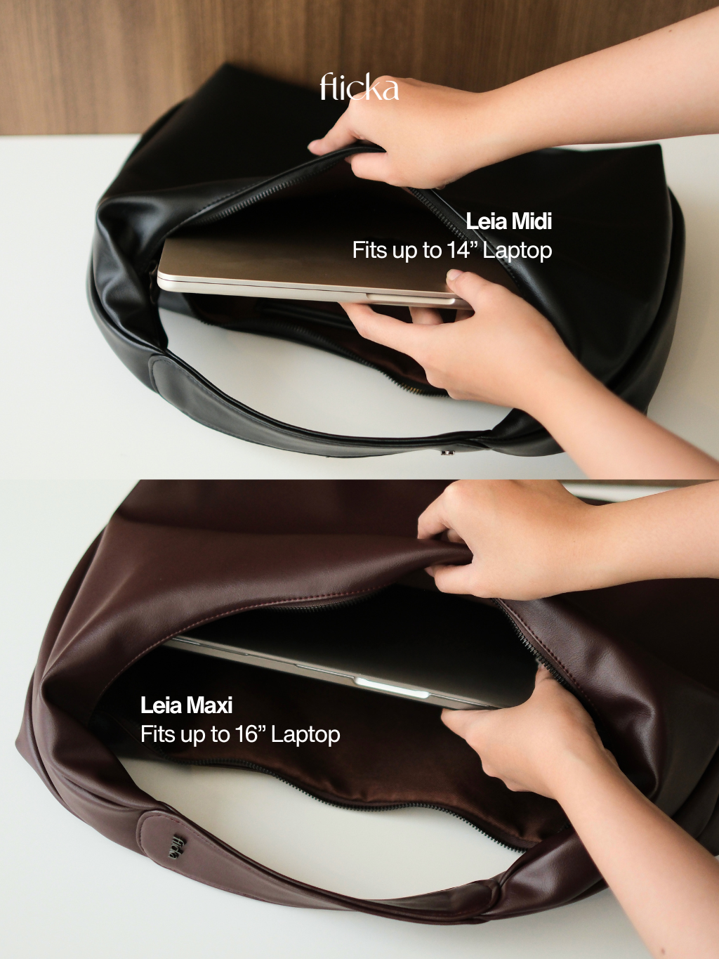 FLICKA BAGS - Leia Hobo Bag 3 Size Tas Slouchy Synthetic Leather - Tas Laptop 14-15 inch