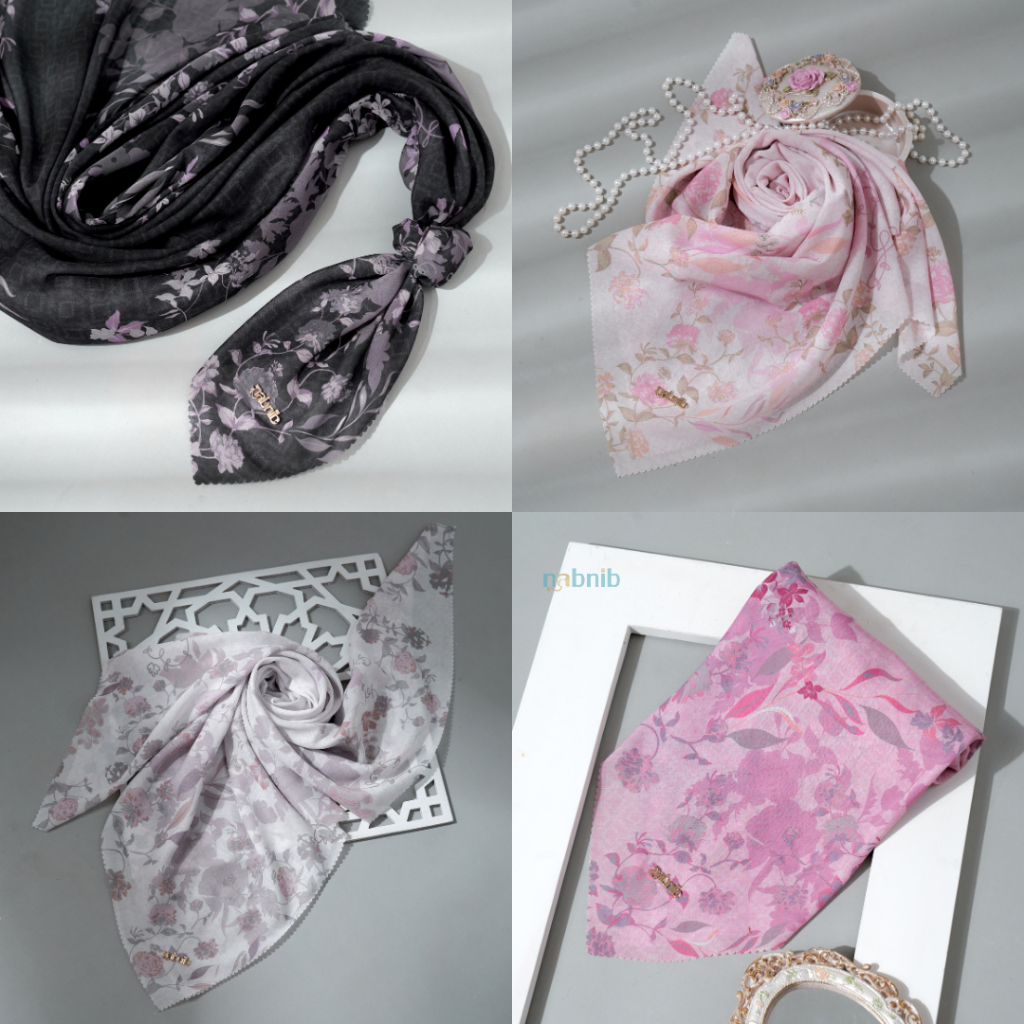 Nabnib - Rosy Vine Series Jilbab Segiempat Voal