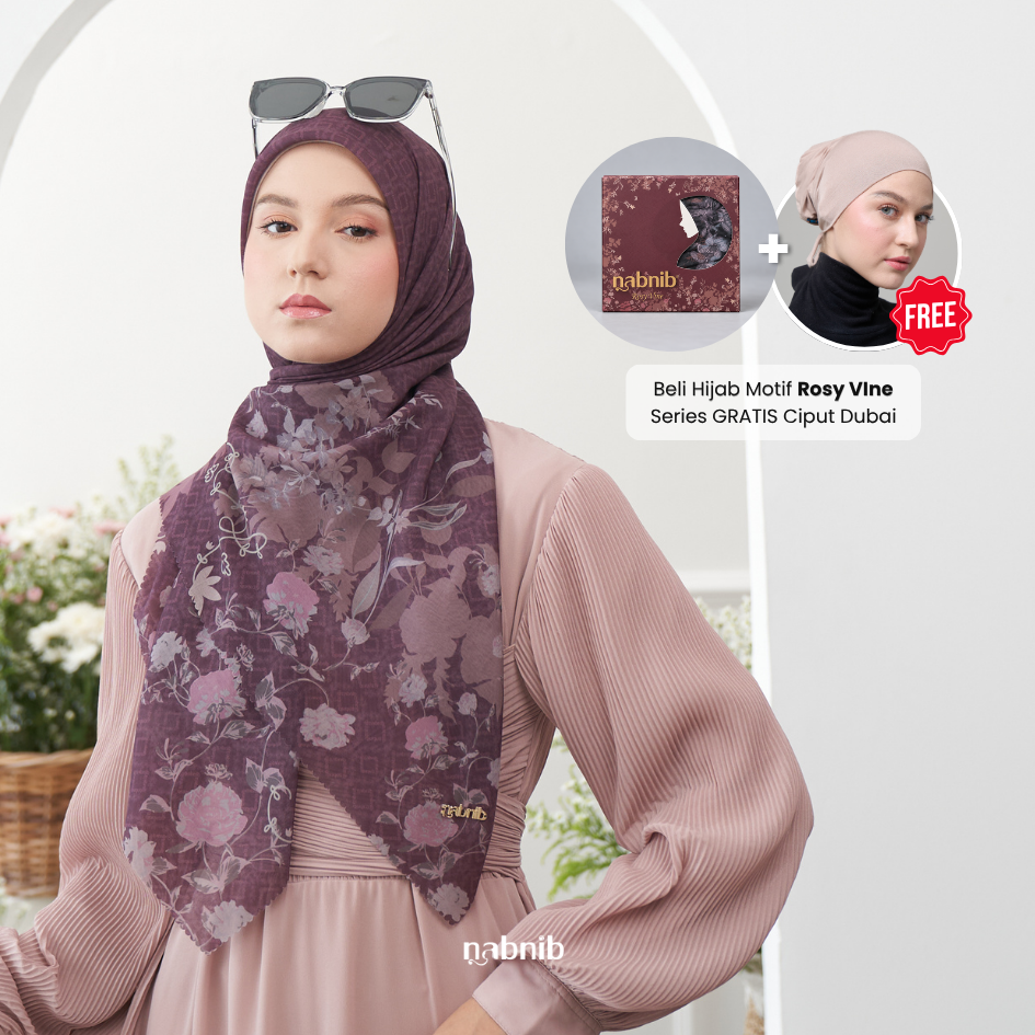 Nabnib - Rosy Vine Series Jilbab Segiempat Voal