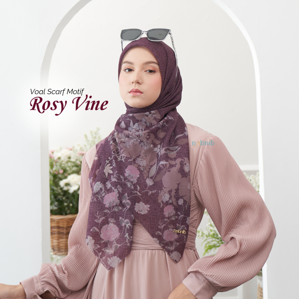 Nabnib - Rosy Vine Series Jilbab Segiempat Voal