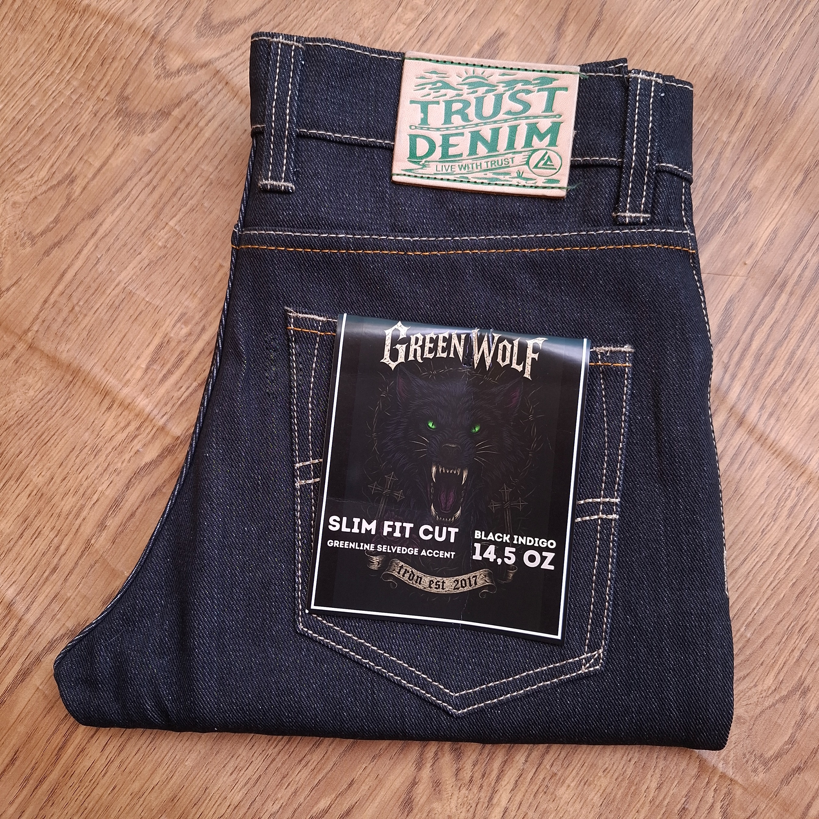 GREENWOLF - Celana Jeans Pria Denim Selvedge accent Slimfit Dark Indigo Raw Denim 14oz