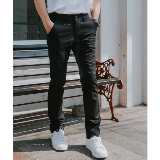 Image of Cult Black - Chino hitam Strech  Slimfit - Celana Chino Panjang Pria Selvedge Accent