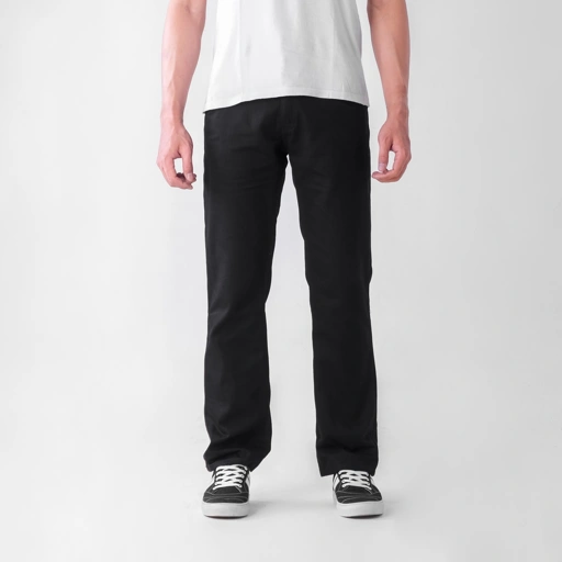 Image of Basic Black - Celana Chino Panjang Pria Selvedge Accent - Chino hitam  Slim Straight Non-Strech