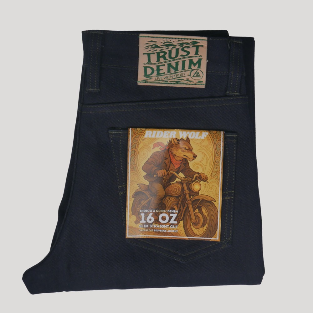 Wolf Rider Green Weft Indigo Denim | Celana Denim selvedge accent Slim Straight