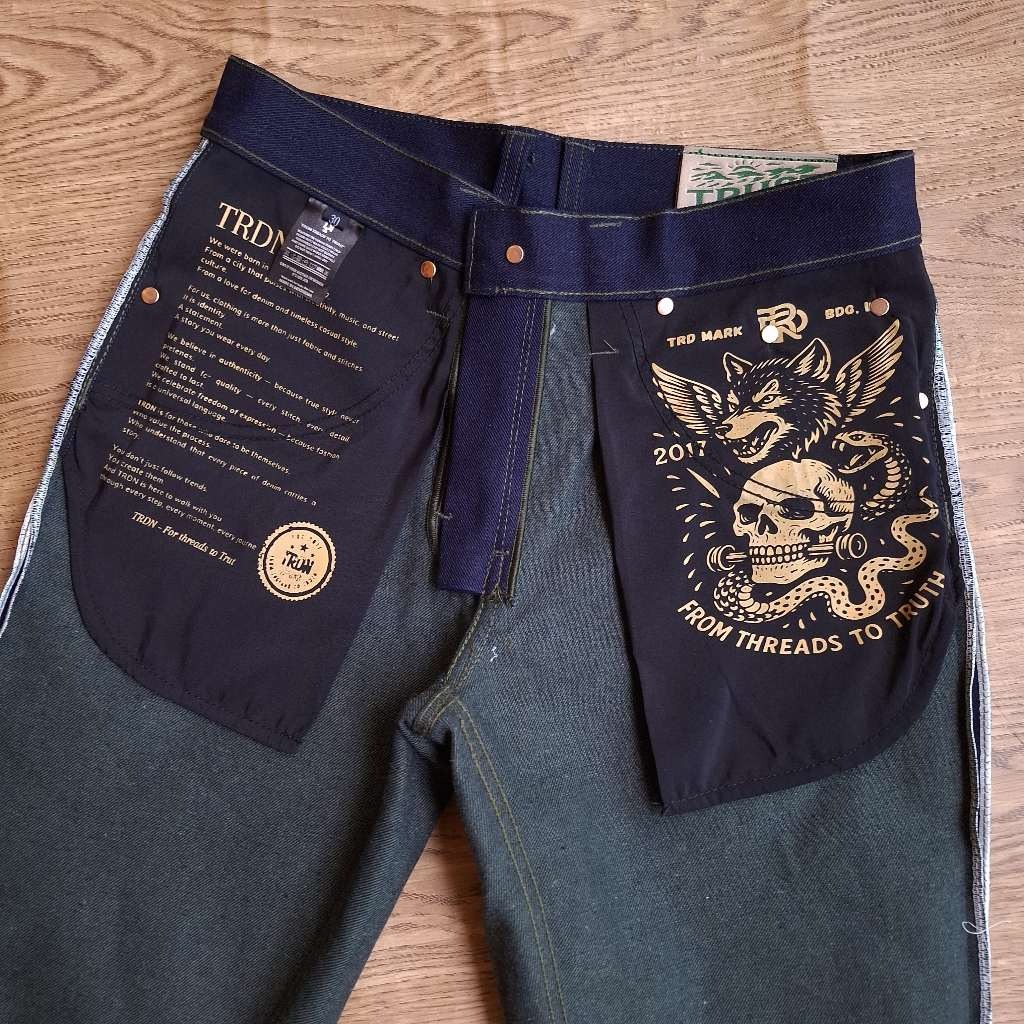 Wolf Rider Green Weft Indigo Denim | Celana Denim selvedge accent Slim Straight