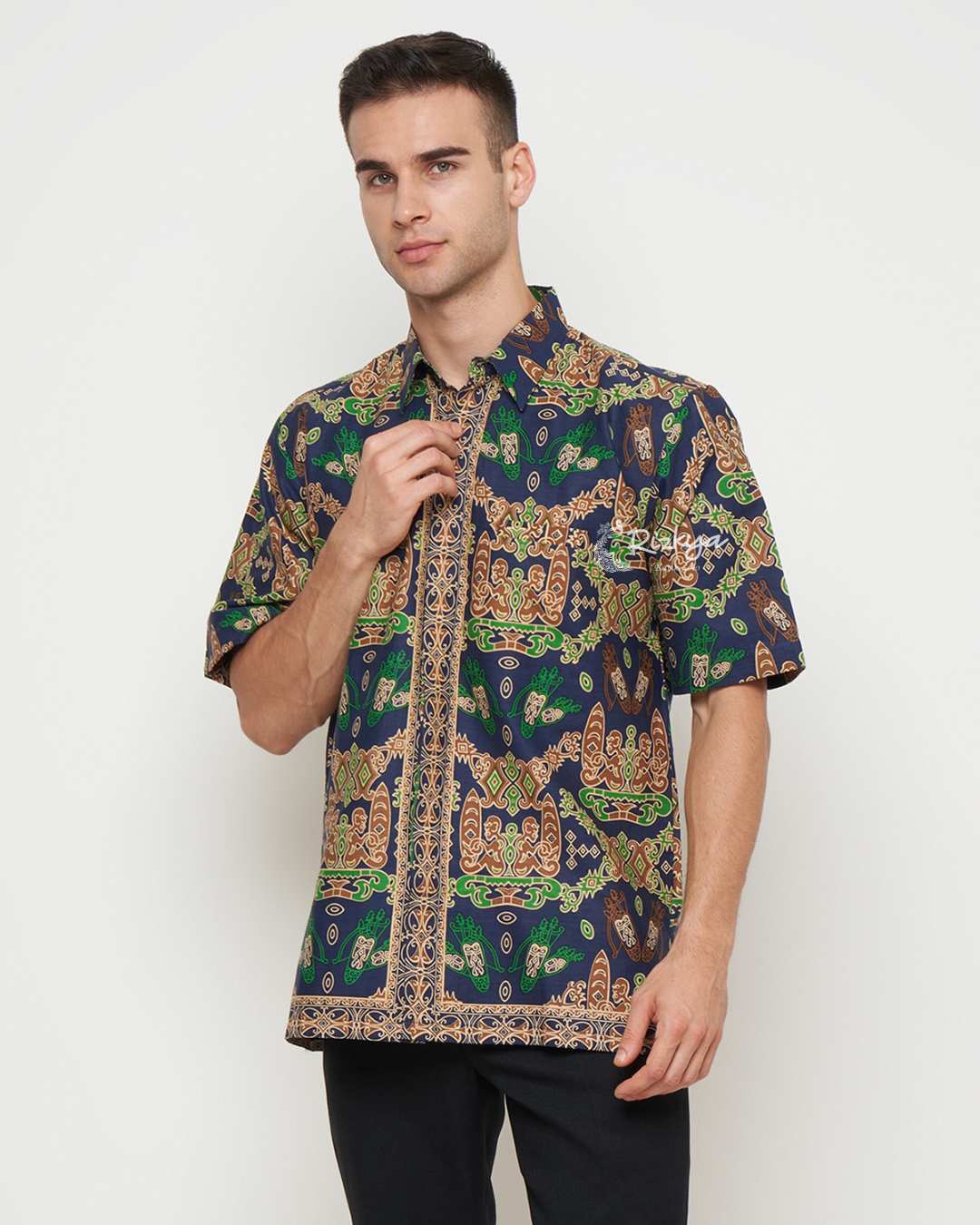 Rizkya Batik Hem Batik MD Lengan Pendek Biru Tua