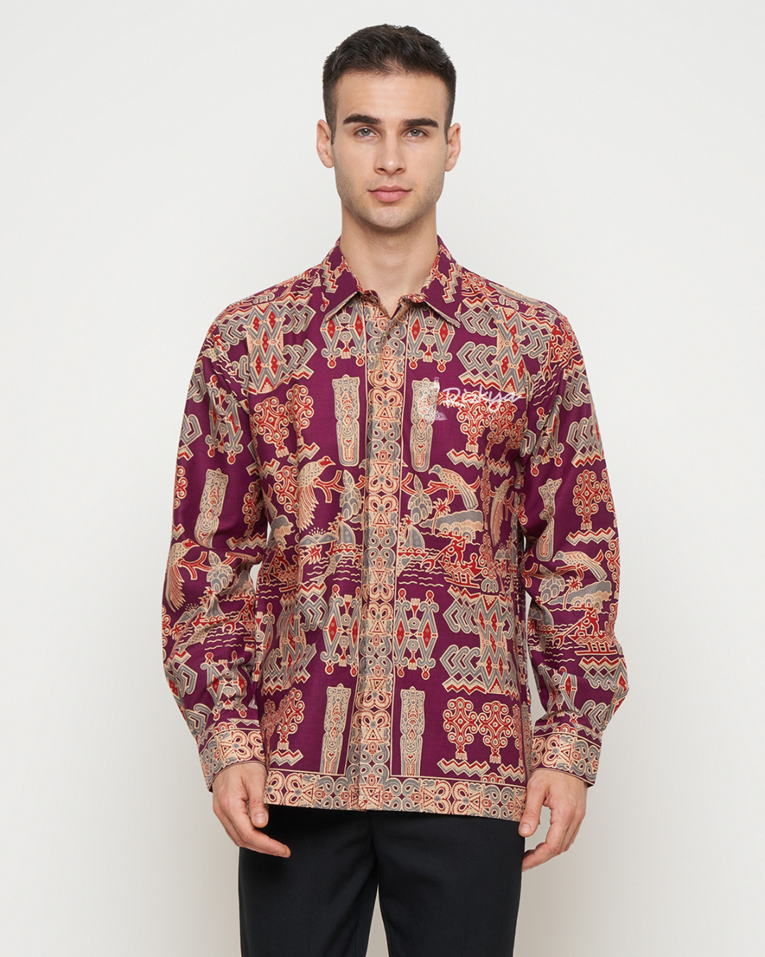 Rizkya Batik Kemeja Batik MD Lengan Panjang Merah