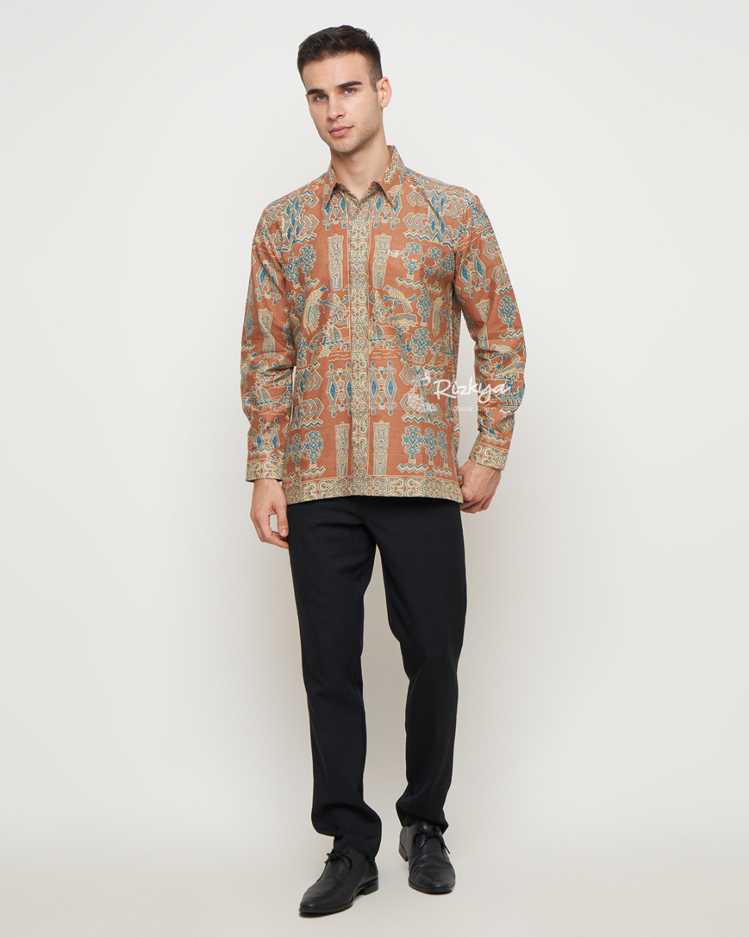 Rizkya Batik Kemeja Batik MD Lengan Panjang Orange