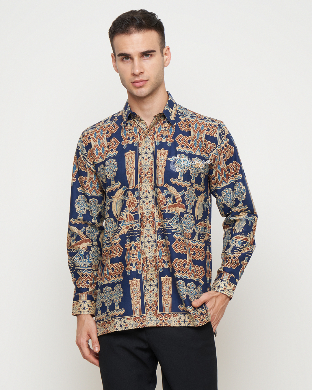 Rizkya Batik Kemeja Batik MD Lengan Panjang Biru