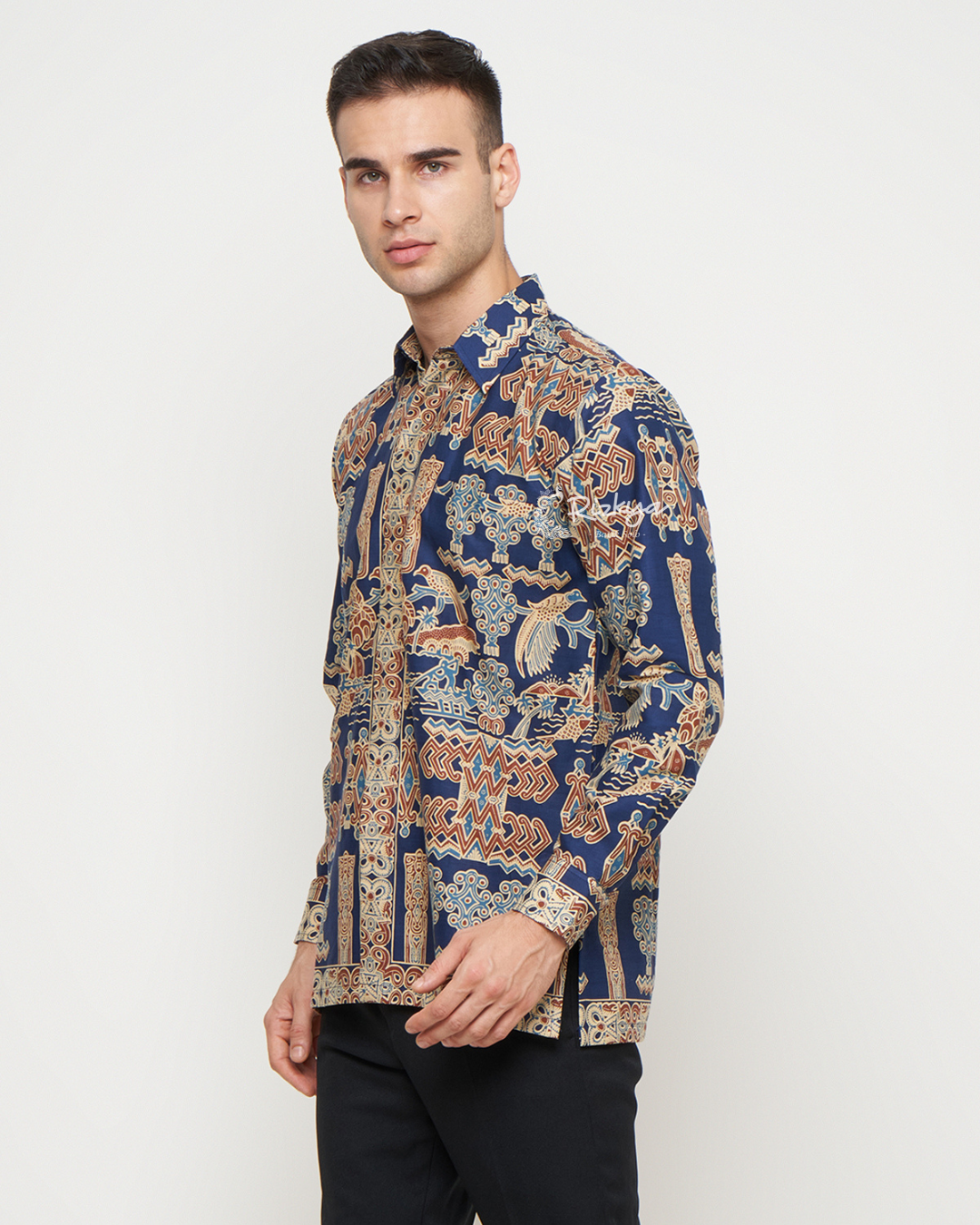 Rizkya Batik Kemeja Batik MD Lengan Panjang Biru